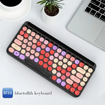 

Portable Bluetooth Keyboard 84 Keys Bluetooth 3.0 Wireless Keyboard Retro Trend Round Key Cap Computer keyboard 429#2