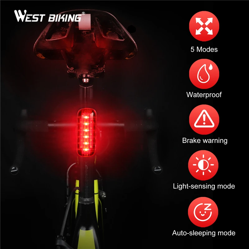 West Fietsen Intelligente Inductie Fietslicht Waterdichte Usb Oplaadbare  Rem Sensing Achterlicht Led Zaklamp Rear Lamp|Bicycle Light| - AliExpress