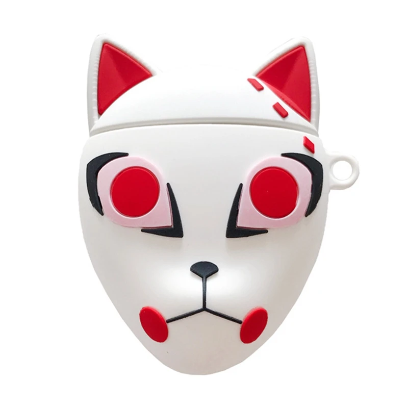 Силиконовый чехол для Airpods 1 2 Bluetooth с 3D японским мультяшным кровеносным демоном Kimetsu no Yaiba fox mask, аксессуары для наушников - Цвет: Белый