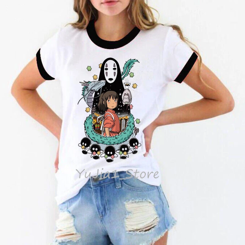Y824108 Totoro Spirit Out Футболка Женская Студия Ghibli femme японский аниме мультфильм футболка Miyazaki Hayao одежда женская kawaii - Цвет: Y824108