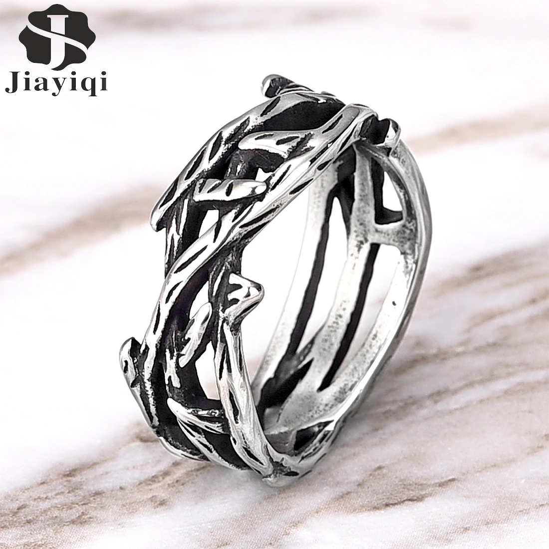 Victory Olive Branch Mens Rings Hollow Out Stainless Steel Punk Retro Couple Rings for Men Biker Jewelry Creativity Gift