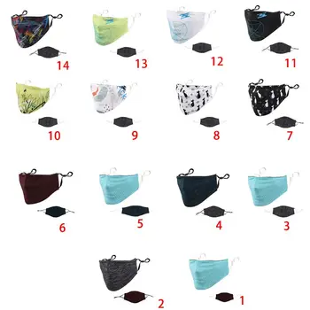 

Unisex Summer I Silk -UV Mouth Mask Double Sided Cartoon Graffiti Print Adjustable Earloops Cycling Respirator