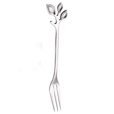 Silver Fork Ветви из нержавеющей стали с узором листьев Кофе Чай обеденная ложка посуда столовые приборы вилка для фруктов и десертов ложка для перемешивания принадлежности для приготовления обеда K1095 E - Цвет: Silver Fork