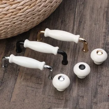 KKFENG White Ceramic Handle European Style Wardrobe Door Knob Kitchen Cabinets Pulls Jewelry Armoire Drawer Handle Furniture