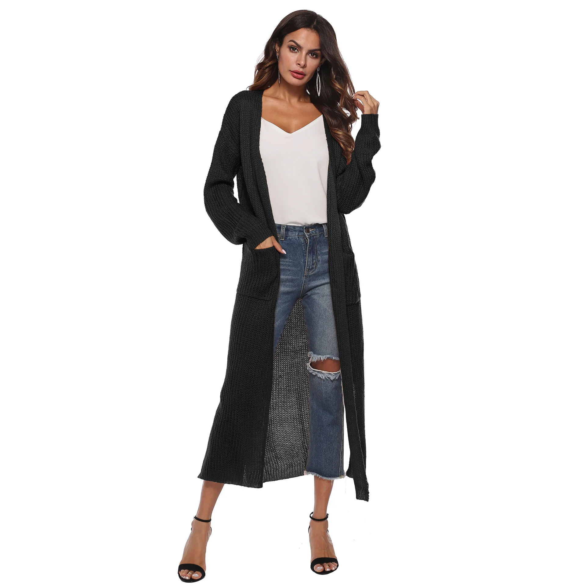 

Female Cardigan Women Long Knitted Cardigans Split Slim Fashion Spring Autumn Long Sleeve Solid Color Loose Women Clothing
