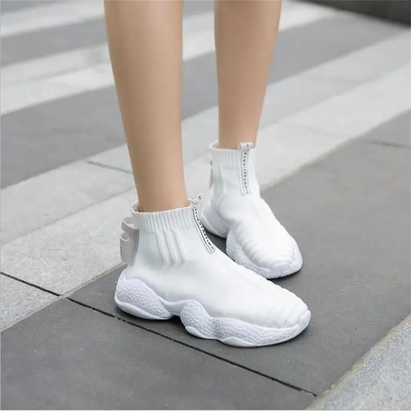 Spring And Autumn New Flying Weaving Youth Trend Comfortable Breathable Round Head Solid Color Women's High-top Sneakers