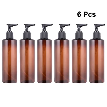 

6Pcs 250ml Plastic Press Pump Bottle Travel Subpackging Bottle Refillable Brown Bottle (Random Pump Head Color)