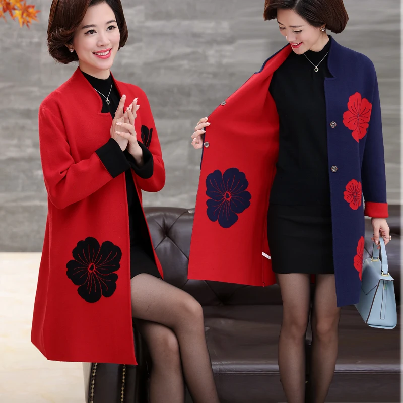 ^Cheap Two Sides Wear Middle-aged Women Knit Sweater Coat Autumn New Elegant Mother Tops Wool Sweater Jacket Female Cardigan Coat W1496 ^Cheap Two Sides Wear Middle-aged Women Knit Sweater Coat Autumn New Elegant Mother Tops Wool Sweater Jacket Female Cardigan Coat W1496
