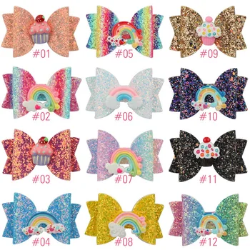 

DHL 200pcs Cute Girls Glitter Bow Sparkly Rainbow/Cup Cake Hair Clip Hairpin Kids Barrettes Headwear