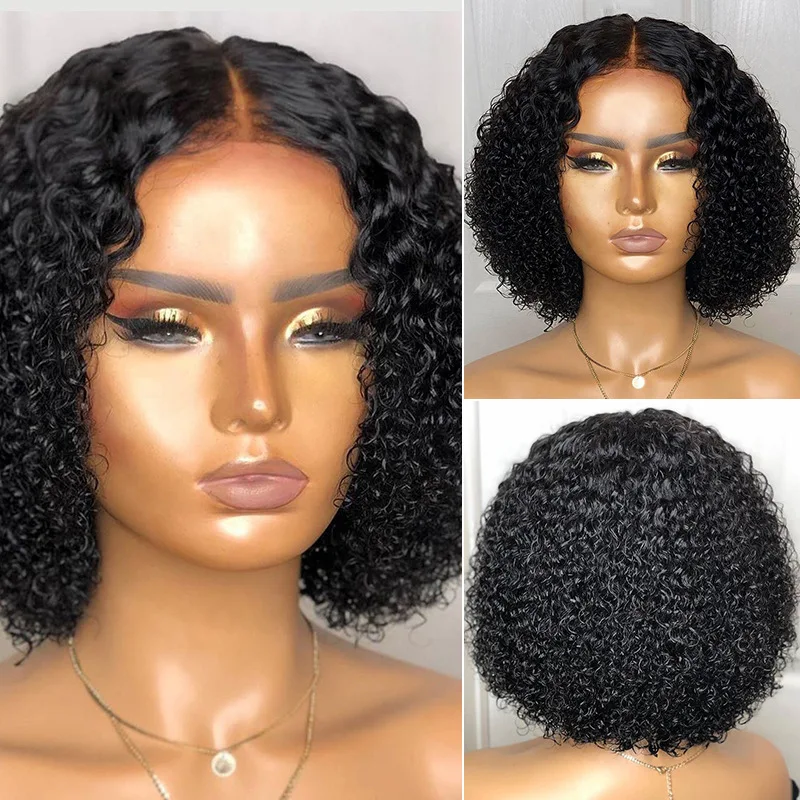 Peluca de pelo corto rizado Bob para mujeres negras, pelo sintético Natural, negro, resistente al calor, suave, uso diario