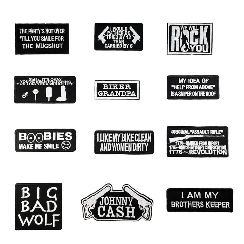 

I AM MY BROTHERS KEEPER Biker Grandpa BIG BAD WOLF JOHNNY CASH Iron On Sew On Patches Embroidered MC Motorcycle