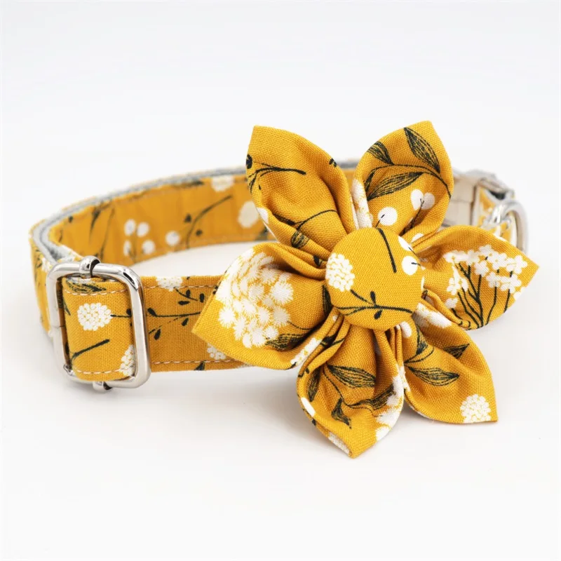 collar with flower Собачий ошейник для девочек, собачий цветок и поводок, набор для питомца, собаки, кошки с металлической пряжкой цвета розового золота - Цвет: collar with flower