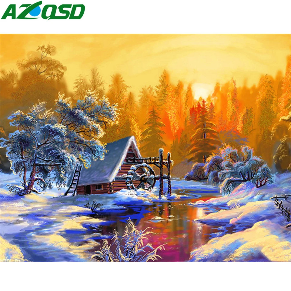 

AZQSD Full Drill Diamond Painting Sunset Winter Embroidery Picture Of Rhinestones Home Decor Handmade Diy Needlework Gift