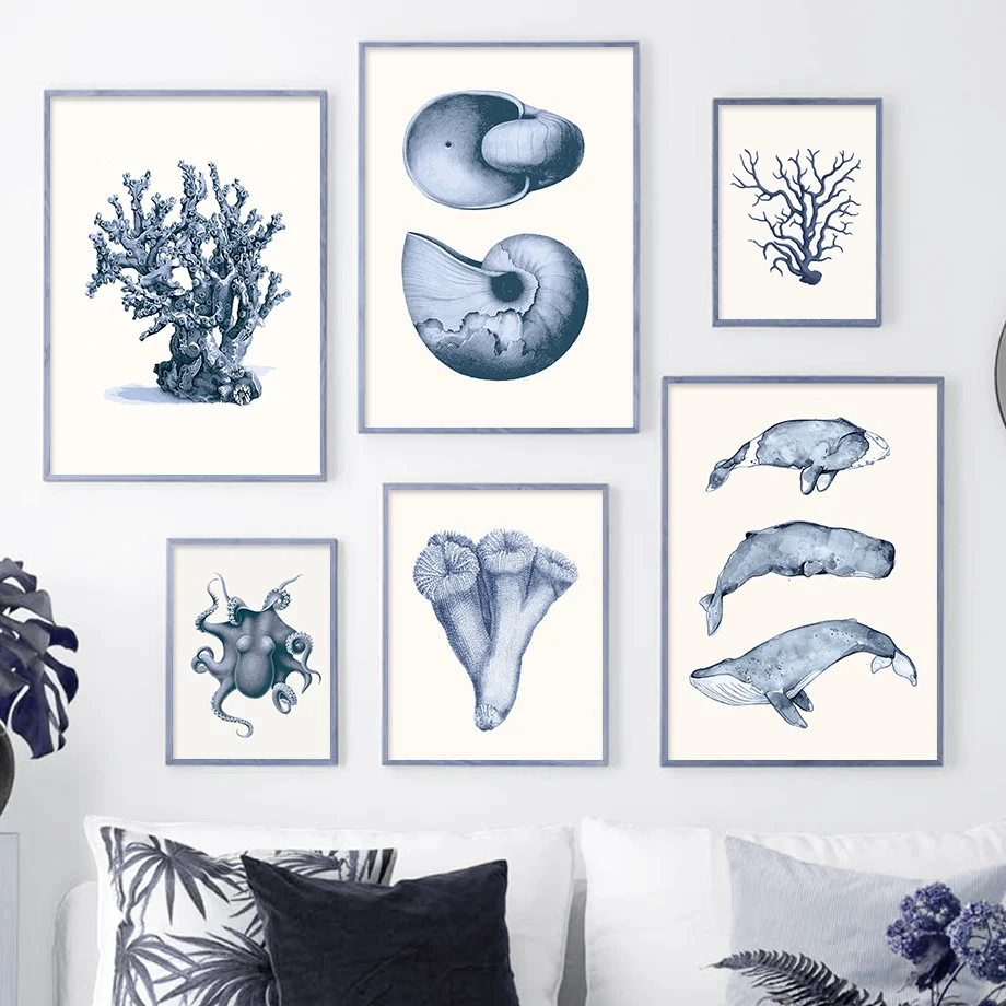 Fossil-Snail-Coral-Whale-Octopus-Vintage-Wall-Art-Canvas-Painting-Nordic-Posters-And-Print-Wall-Pictures (2)