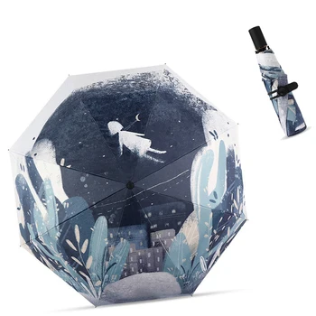 

Original Design Folding Umbrella Rain Women Parasol Men Hand Painted Black Coating Umbrellas Male Anti-UV Umbrella Drop shipping