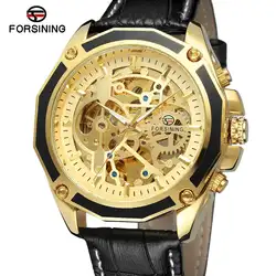 Часы Forsining модный тренд крутой полый дизайн черный кожаный ремень повседневный роскошный автоматический мужской наручные механические