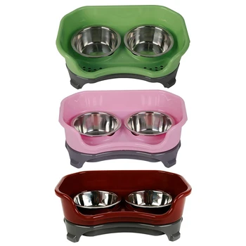 

Pet Stainless Steel Anti-Drop Double Bowl Higher Splash Proof Baffle Anti-Sliding Dog Dishes for Pet Dog Cat Feed