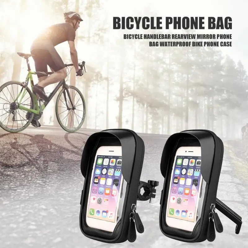 

Durable Bicycle Smartphone TPU Bags Holder Bike Handlebar Rearview Mirror Phone Navigator Case Cycling Accessories