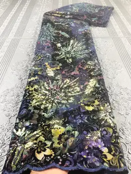 

blue african velvet lace fabric 2020 high quality embroidery laces with sequins nigerian tulle fabrics for garment sewing