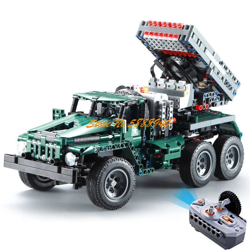 1:20 군용 BM-21 로켓 발사기 원격 제어 트럭, 조립 빌딩 블록, 퍼즐 학습 RC 자동차, 어린이 장난감 선물, 1369PCs