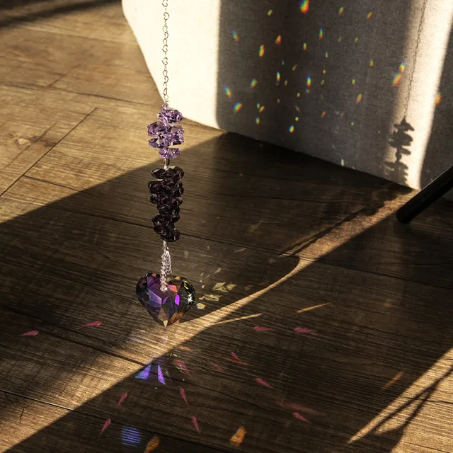 H&D Szivárványkészítő Lógó Kristály Napsütő Üveg Tényezett Szívprizma Medál Ablak, Ajándékok Karácsonyi Esküvőre (Lila) - Image 2