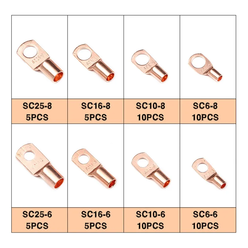 Copper 60 шт. SC голые клеммы Луг Луженая Медь трубка Луг кольцо уплотнение батарея провода разъемы голый кабель Обжимные/Паяные клеммы комплект - Цвет: Copper