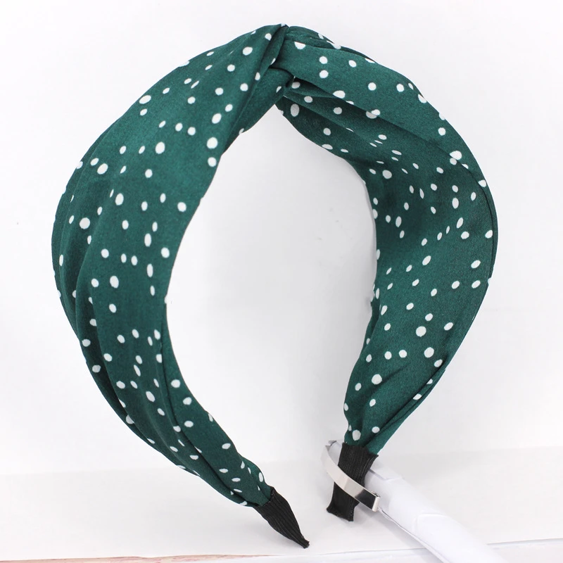 green hairband Модные повязки для волос в горошек, милая повязка на волосы с крестиком, повязка на голову, тюрбан для женщин, женские широкие пластиковые обручи для волос, ободок для волос, аксессуары для волос - Цвет: green hairband