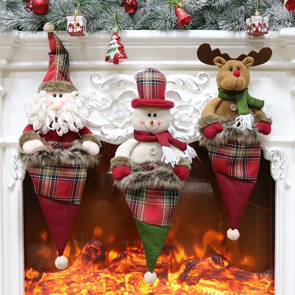 

3pcs/set Merry Christmas Ornaments Christmas Tree Candy Bag Santa Snowman Reindeer Gift Hanging Bags Christmas Decor for Home