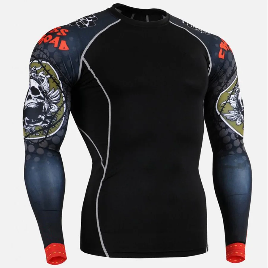 Mens-Compression-Shirt-Sport-Shirt-Men-Punisher-Skull-Long-Sleeve-Running-T-Shirt-Bodybuilding-GYM-Fitness