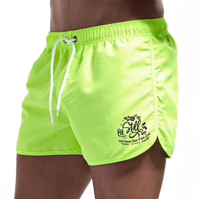 Summer Men's Beach Shorts Letter Printed Fitness Sports Casual Elastic Waist Drawstring Male Board Short Pants S-3XL green