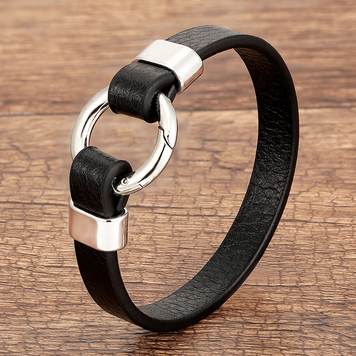 Trendy Genuine Leather Men's Women's Jewelry Gold Color Metal Round Spring Clasp Simple Leather Rope Bracelet Gifts bracelet jewelry