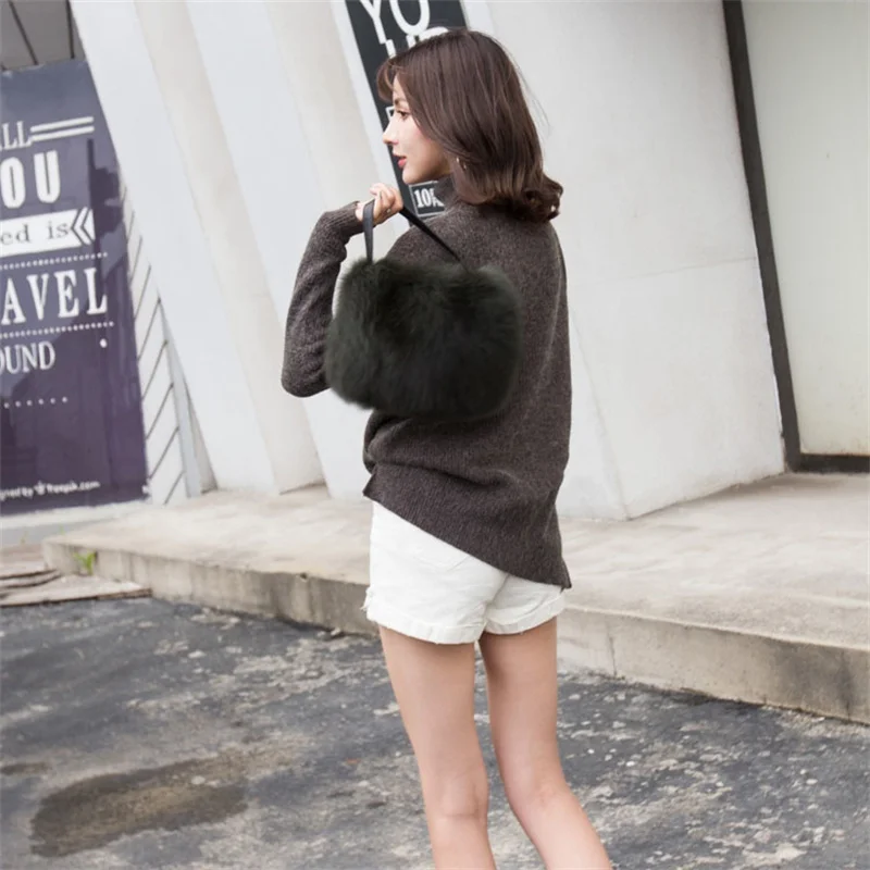 2021 New Winter Fashion Fox Fur Bag Large Capacity Single Shoulder Bag Women's Shoulder Messenger Handbag Bag Plush Female Bag
