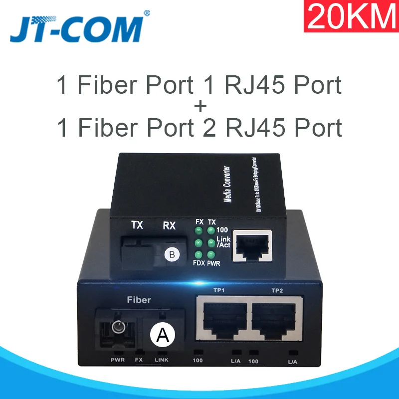 1 Pair Optical Fiber Media Converter 10/100M Singlemode Simplex Fiber Transceiver Single Fiber Converter 1310/1550nm 20km SC - Цвет: 1pair 1F1E and 1F2E