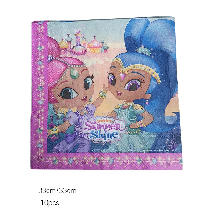 Shimmer And Shine Party Cutlery Baby Girl Sister Children Birthday Decorations Family Friends Disposable Tableware Party Shower - Цвет: 10pcs Napkins