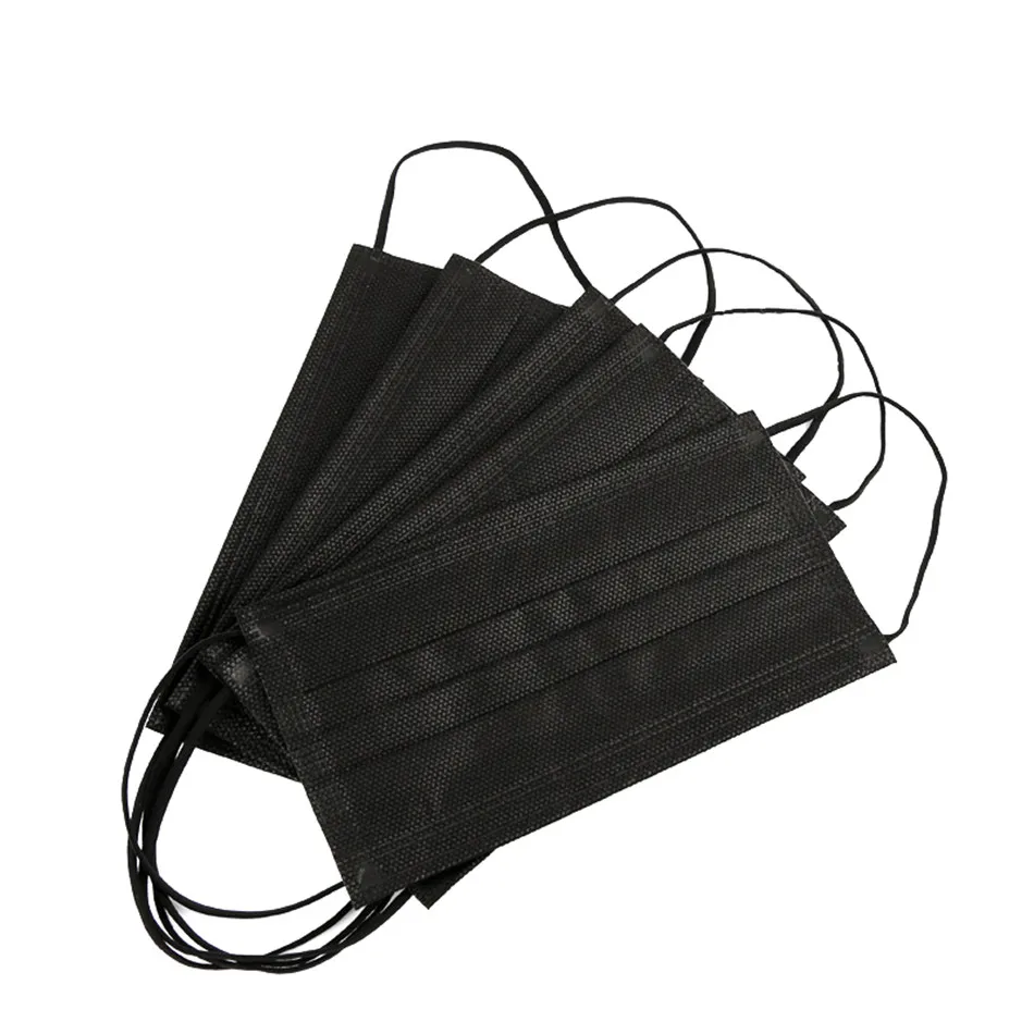 10-600pcs mask Disposable black face masks 3 Layer Ply Non-wove masque noir mask Adult safe Anti-dust Mascarillas Fast Shipping 2