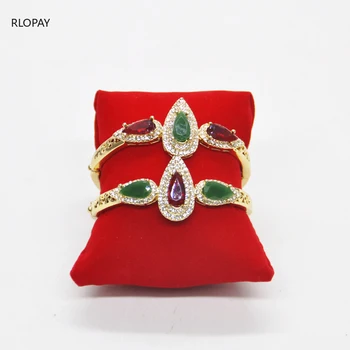 

New Water Drop Rhinestone Bracelets Bangles Gold-color Moroccan Birdal Hand Bangles Metal Open Cuff Bracelets for Women
