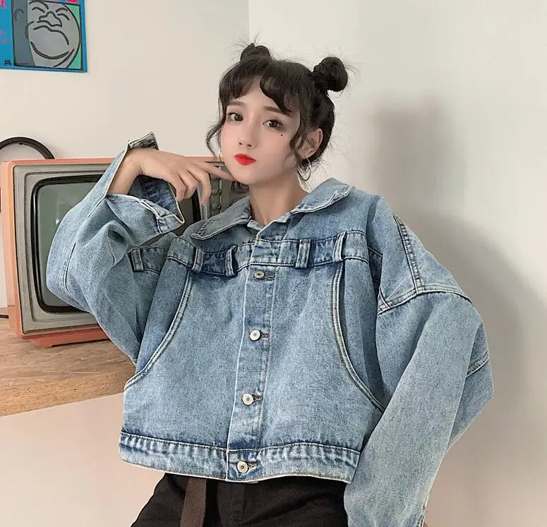 price cut  2019 autumn new short Denim jacket women coat fashion Back split Harajuku BF loose jeans jackets fe