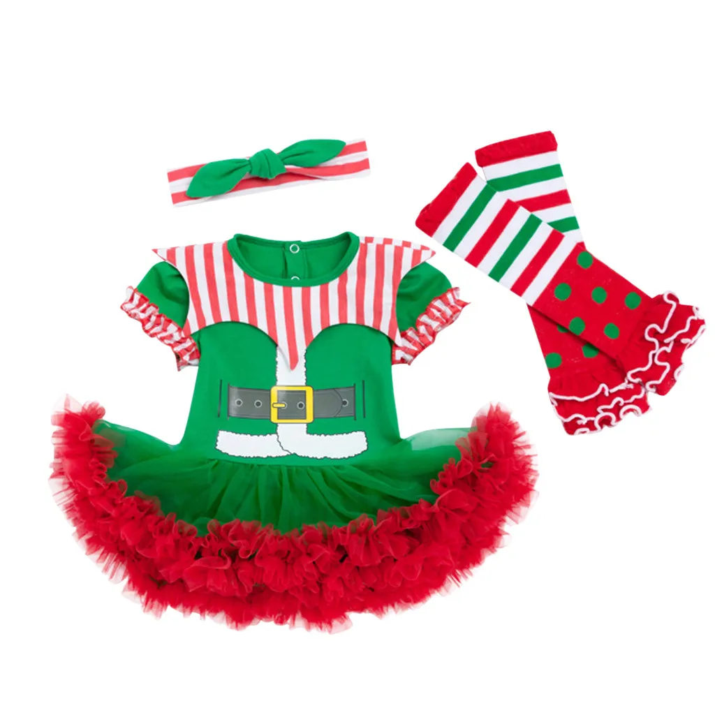 ARLONEET Infant baby girls Christmas Xmas Princess mesh romper Dress Santa Dress+socks+Hair accessories Outfits CO23