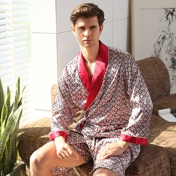 

Kimono Gown Men Single Robe Satin Nightgown Summer Thin Home Cloths Long Sleeve Robe Plus Size 4XL 5XL Bathrobe Sleepwear