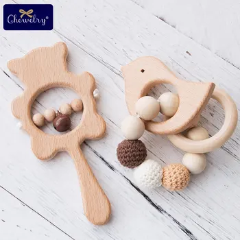 

1Set Baby Toys Wooden Teether Rattle Wooden Bracelet Hand Teething Rattles Musical Chew Play Gym Stroller Toys Children Products