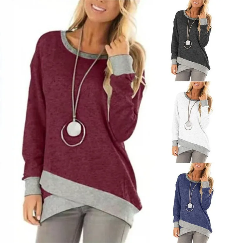 

Casual Patchwork Irregular Women TShirt Top Long Sleeve O-Neck Harajuku Tee Shirt Femme Spring Fall T-Shirts Camiseta Feminina