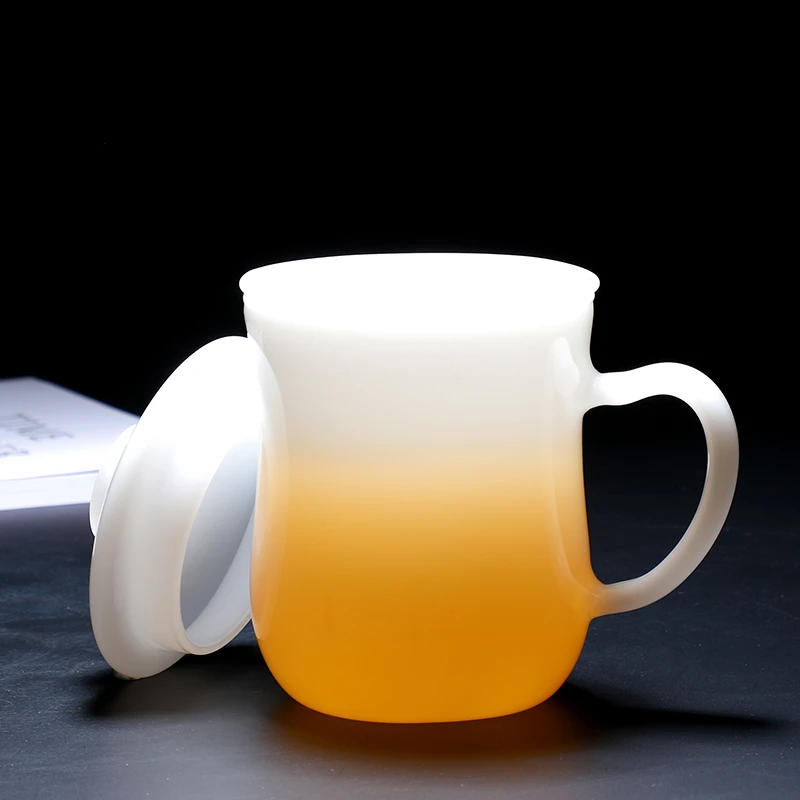 

360ml Chinese Style Jade Porcelain Tea Cup Mug Large Office Home Glass Cup Filtered Tea Water Separation Cup Kung Fu Tea Set