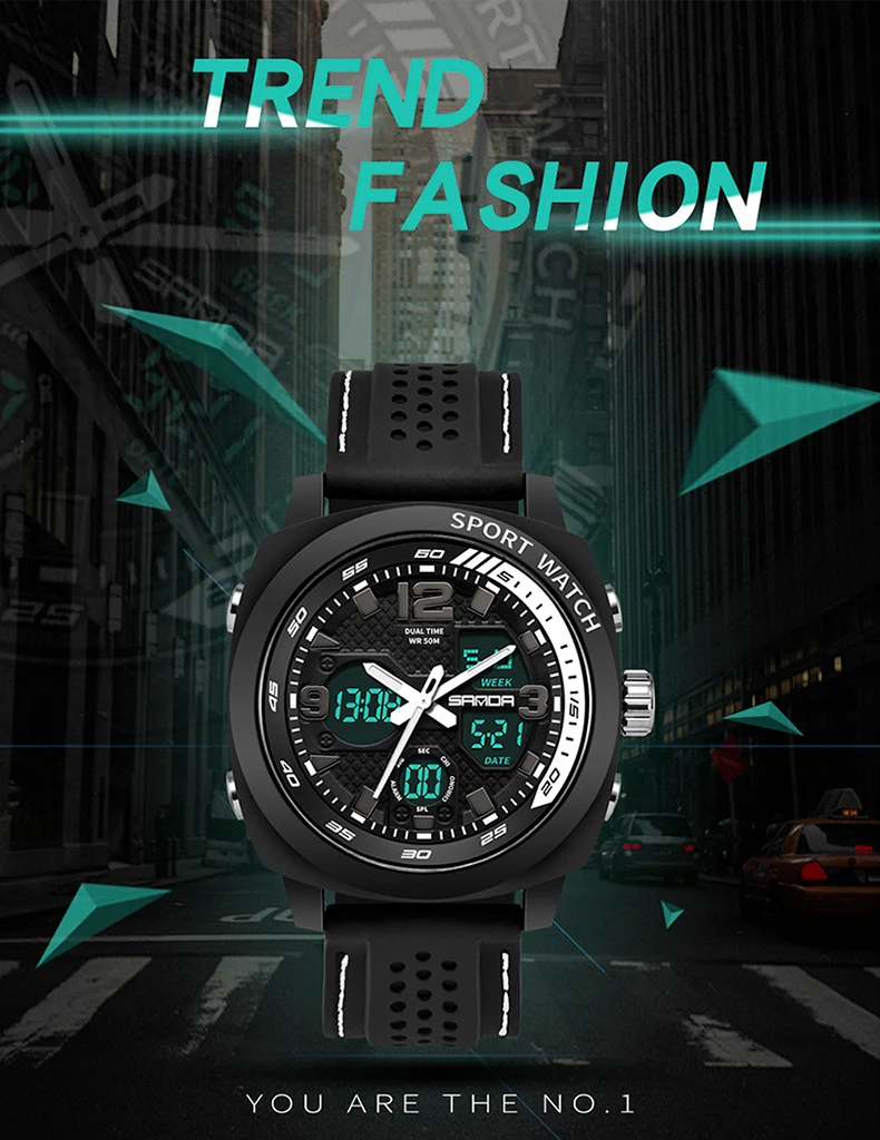 SANDA nieuwe mannen sport digitale horloge mannen mode Водонепроницаемый спортивный военный horloge mannelijke klok Relogio Masculino