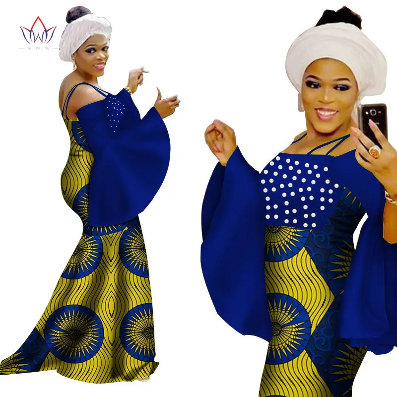 

Summer Women Dress African Lady Dresses African Print Dresses Off The Shoulder Asymmetrical Dashiki Long Dress 6XL BRW WY2332