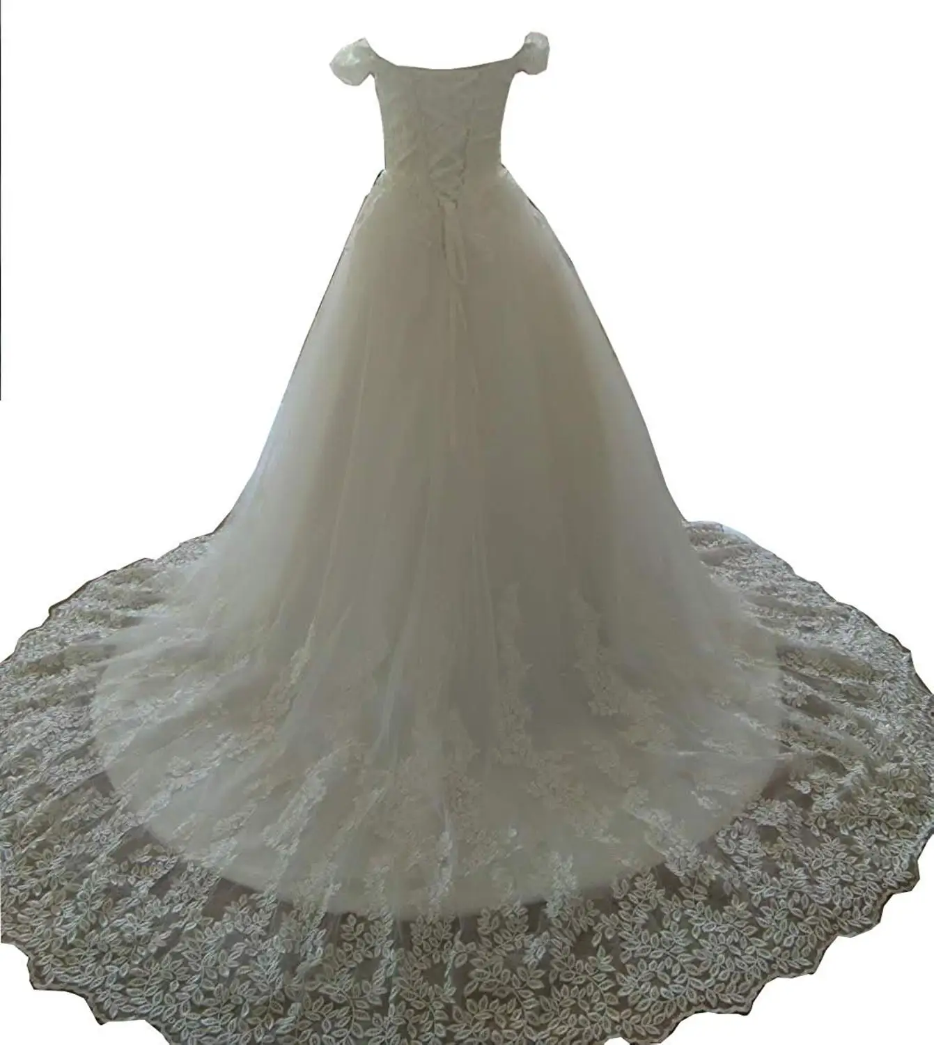 Свадебные платья реальная картинка вырез лодочкой с открытыми плечами кружева аппликации суд Поезд Высокое качество Белый