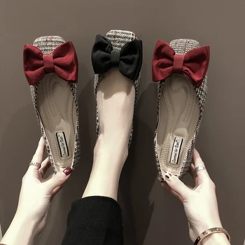 

Women Flats Spring Autumn Butterfly Knot Slip on Shoes Plaid Single Shoes Woman Loafers Cute Office Work Shoe Ballet Flats