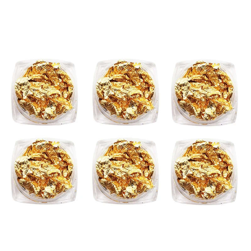 

6 pcs/set Gold Silver Colorful Nail Art Foil Paper Irregular Aluminum Nail Sticker Manicure Glitter Gel Polish Nail Accessories