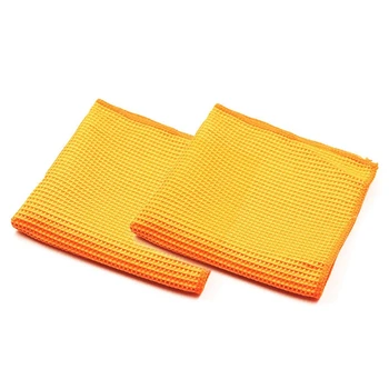 

2Pc Car Wash Towel Glass Cleaning Water Drying Microfiber Window Clean Wipe Auto Detailing Waffle Weave For Kitchen Bath ,Orange