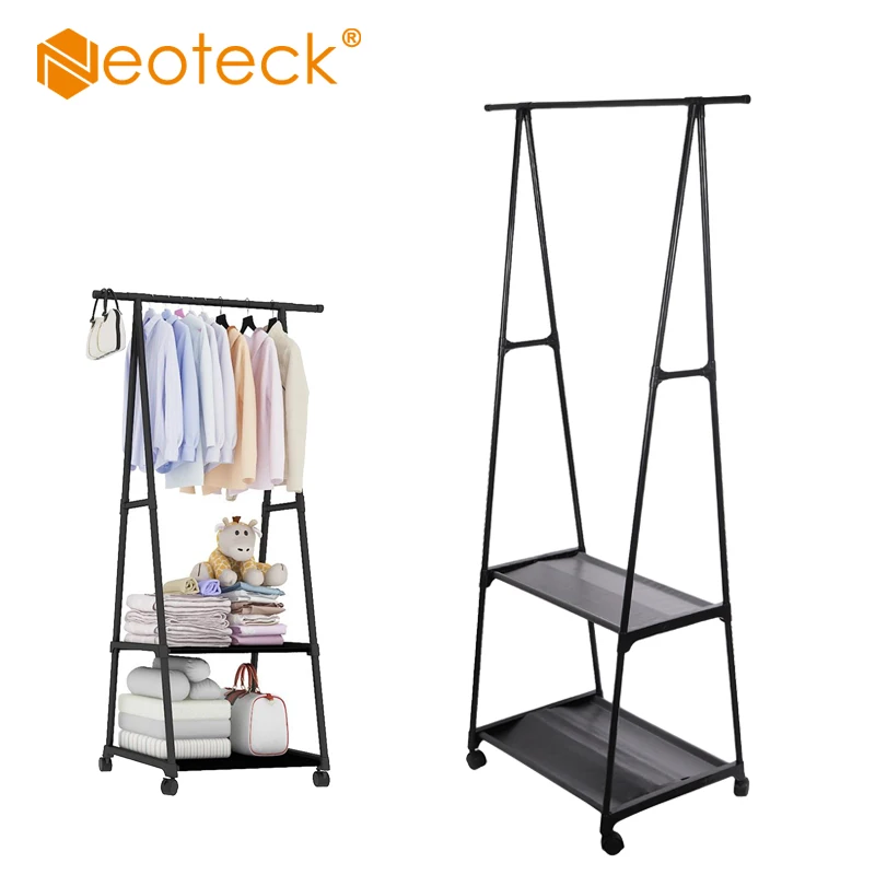 

Neoteck black coat rack Heavy metal clothes rail storage clothes hanging display rack wardrobe wheeled shoe rack
