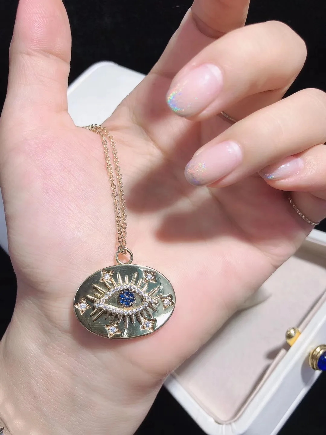 ST01 Evil Eye Charm инкрустация кубическим цирконием серьги/кулон ожерелье золотой Гальванизированный модные серьги модное ожерелье ювелирные изделия